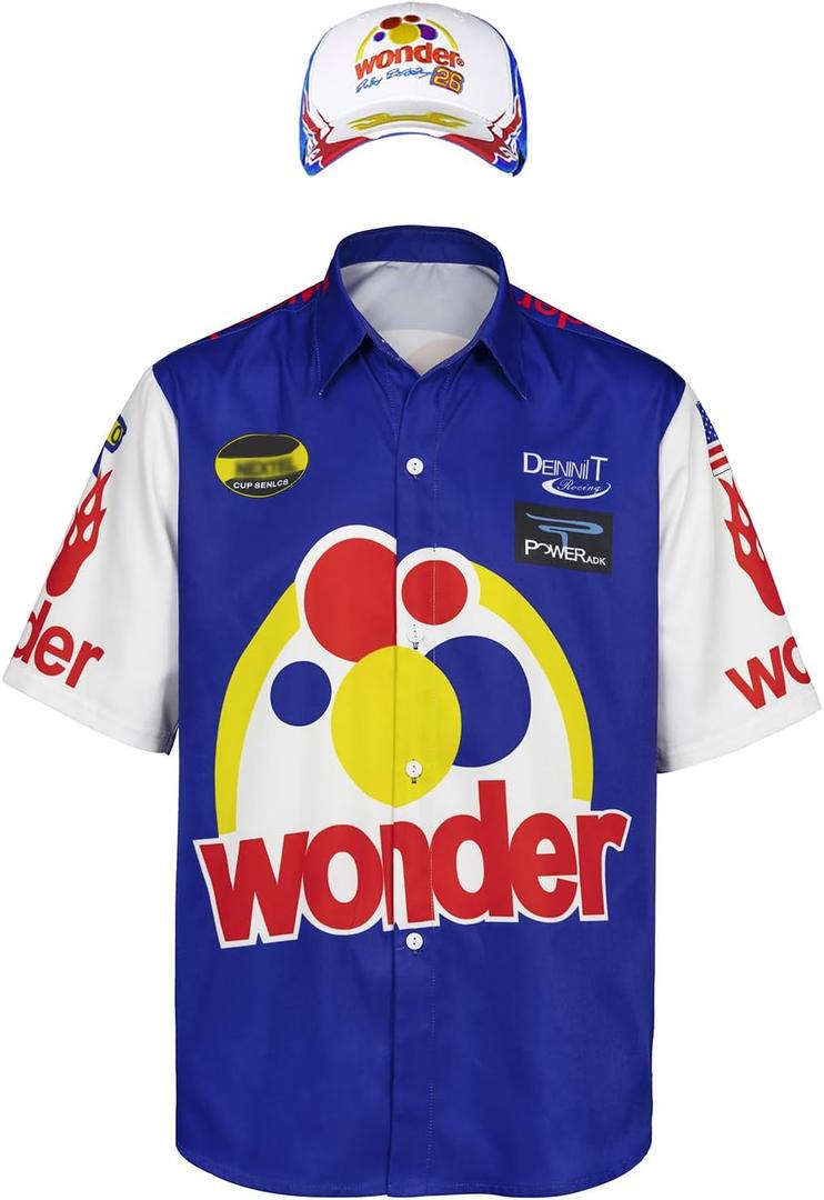 Men's Ricky Bobby shirt Talladega Nights Full costume with Hat for Halloween Costume (My2021173-3) 3XL