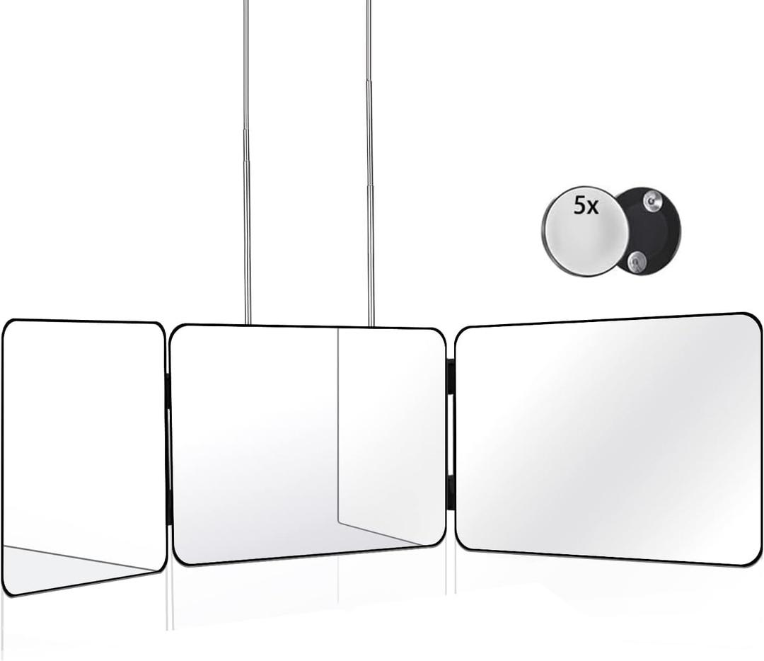 JANMPASK 3 Way Mirror for Self Hair Cutting Tools with Height Adjustable Mirror 360 Trifold for Makeup to See Back of Head (Black)