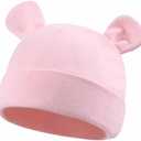 Duoyeree Baby Hat Newborn Hat Adorable Cotton Bear Ear Beanie Cap for Infant Girl Boy 0-6 Months Pink