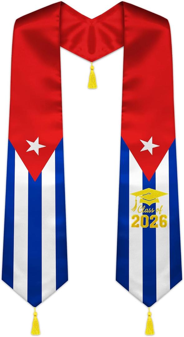 Embroidered Graduation Stole Class of 2026, Flag Graduation Sash with Gift Box, 75" in Length