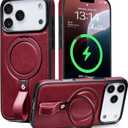 Butaiga for iPhone 17 Pro Leather Case with Stand, Anti-Slip Grip Ring, Fits for MagSafe (Burgundy, iPhone 17 Pro)
