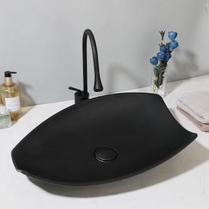Bathroom Vessel Sink with High Arc Faucet and Pop-Up Drain Combo,21 Inch Stone Resin Sink Basin Above Counter Modern Irregular Rectangular Bathroom Sink Bowl (Black)