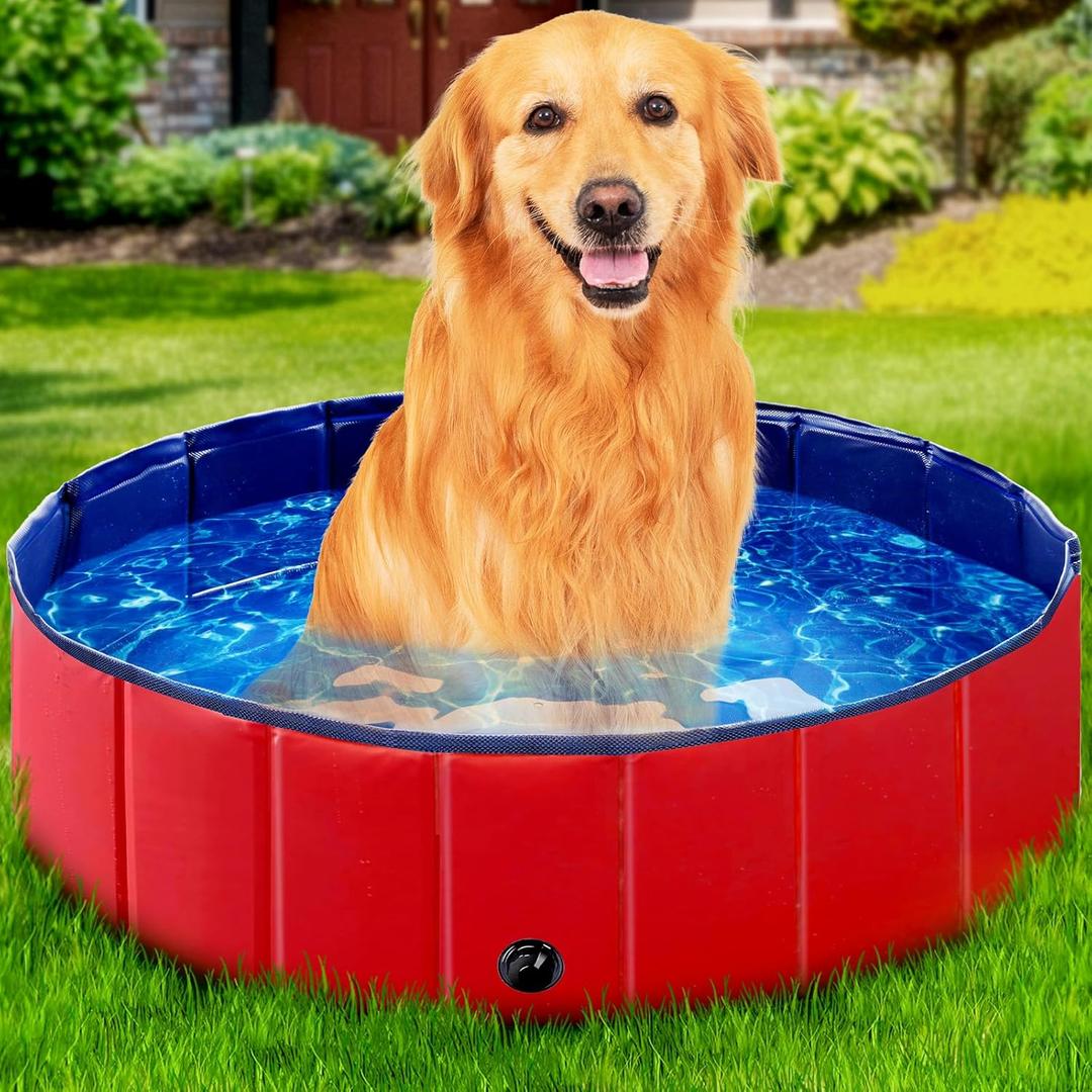 StarOcean Foldable Dog Pool, Kiddie Pool Hard Plastic Pool for Kids, Pools for Large Dogs, Swimming Pool for Dogs,Collapsible Pool Dog Bathing Tub, pop up Dog Pool for Kids,Cat (32" x 8" Inch,red)