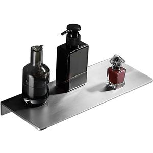 12Inch Stainless Steel Wall Mounted Floating Shelf Drilling or Shelf Adhesive Modern Room Decor Wall Shelf Floating Shelf for Bathroom Bedroom Decor (Brushed)