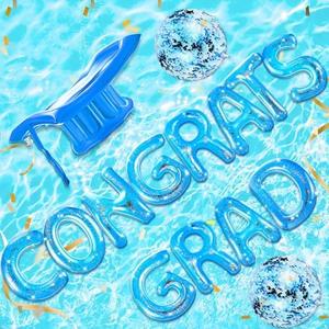 Sumind 15 Pcs Congrats Grad 2025 Pool Float 20" Inflatable Letter Pool Float Glitter Grad Party Decor Graduation Decoration Set with Graduation Beach Ball Hat for Beach(Blue)
