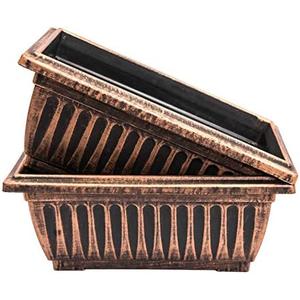 Sapphire USA 2 Pack Combo Rustic Metal Look Plastic Rectangle Planter with Pre Drilled Hole for use in Garden Patio Office Ornament Home Décor Long Lasting Reusable Lightweight (14 Inches, Copper)