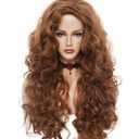 Rugelyss Long Wavy Wigs 28 Inches Natural Ginger Synthetic Kinky Curly Hair Wig for Women or Cosplay (Ginger)