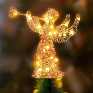 12 Inch Gold Glitter Angel Tree Topper Exquisite Xmas Christmas Treetop Decoration 30 Light Metal Angel Tree Topper Figure Ornament for Home Office Festival Mall Desktop Decor
