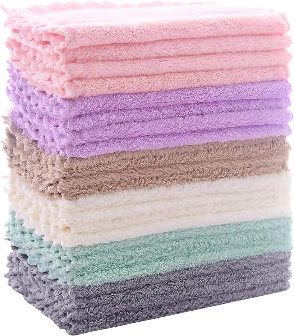 24 Pack Kitchen Dishcloths - Does Not Shed Fluff - Reusable Dish Towels, Dish cloths, Super Absorbent Coral Fleece Cleaning Cloths, Nonstick Oil Washable Fast Drying, 7 x 9 Inch (Multicolor)