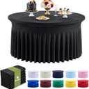 Outpain 6 Pack Black 72in/6FT Round Spandex Tablecloth,132inch Stretchy Fitted Black Table Cloths,Wrinkle Free Round Table Cloths with Skirt for Wedding Vendor Graduation Banquet