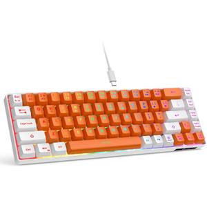 GEODMAER 65% Gaming Keyboard, LED Backlit Mini Wired Keyboard, Ultra-Compact Anti-Ghosting No-Conflict 68 Keys Membrane Gaming Wired Keyboard for PC Laptop Windows Gamer(Orange-White)