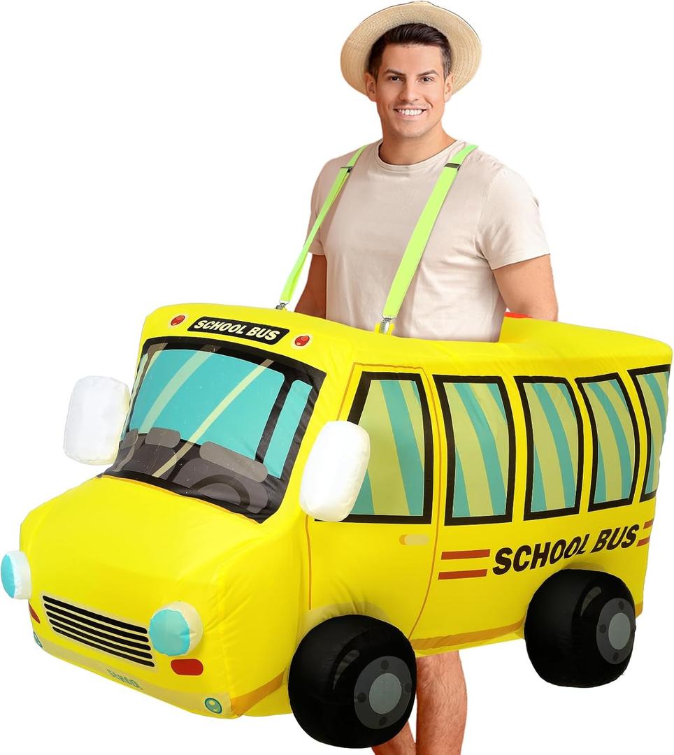Simgoing Happy School Bus Driver Day Inflatable School Bus Costume 3D Car Costume for Adult's Dress up Role Play Birthday Party for 5'3" to 6'1" Tall