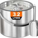 3.2L/3.4QT Insulated Ice Bucket with Silicone Lid, Tongs & Strainer, Double Wall Stainless Steel Ice Bucket for Parties and Cocktail Bar, Upgraded Silicone Cover Keep Ice Frozen Longer (Silver)
