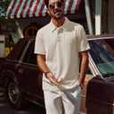 PJ PAUL JONES Mens Polo Shirts Short Sleeve Casual Textured Knit Polo Shirt for Men Golf Collared (Beige, L)