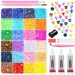 2 x kissxiaoya Multicolor 4mm AB Rhinestone Kit with 15000pcs, 3pcs B7000 Jewelry Glue