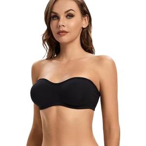 ANGOOL Strapless Bra for Women Padded Non-Slip Silicone Bandeau Bra Seamless Comfortable Wirefree Tube Top Bralette.S