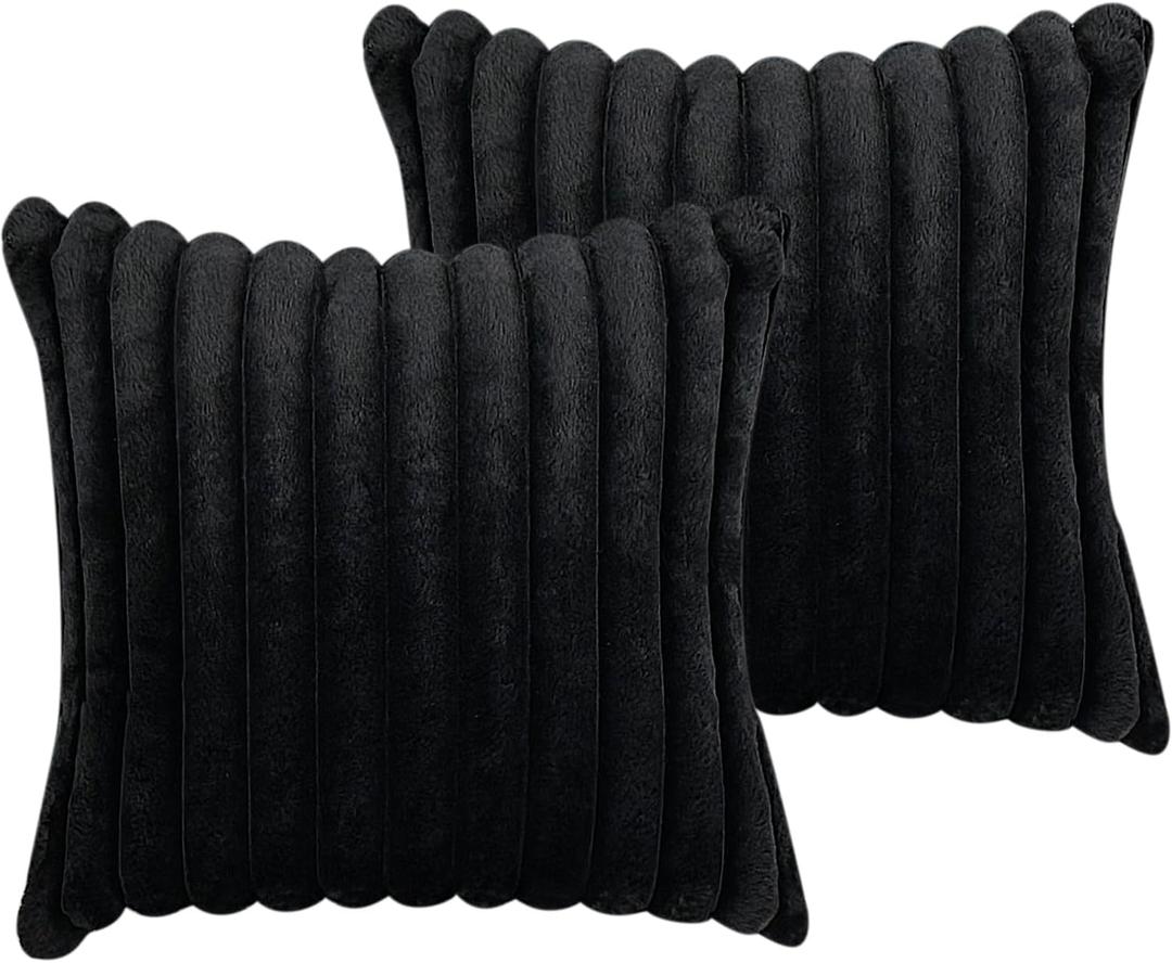 24x24 Throw Pillow Covers Set of 2, Decorative Faux Fur Covers for Bed, Couch Soft Fluffy Pillow Cover with Velvet Back for Living Room, Neutral Home Dcor Accent for Sofa - Black
