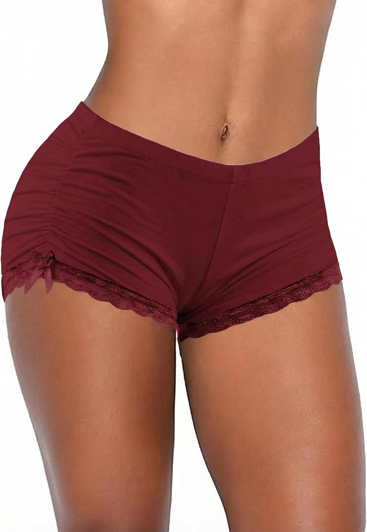 Women's Lace Shorts Pajama Bottoms Sexy Low Rise Micro Shorts for Sleepwear Soft Ruched Lounge Shorts & Nightwear, XXL
