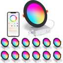Black Smart Recessed Lighting 6 Inch RGBCW Color Changing 16W LED Downlight with Junction Box,1350 Lumen Recessed Ceiling Light Compatible with Alexa,Dimmable by Bluetooth Control -12Pack