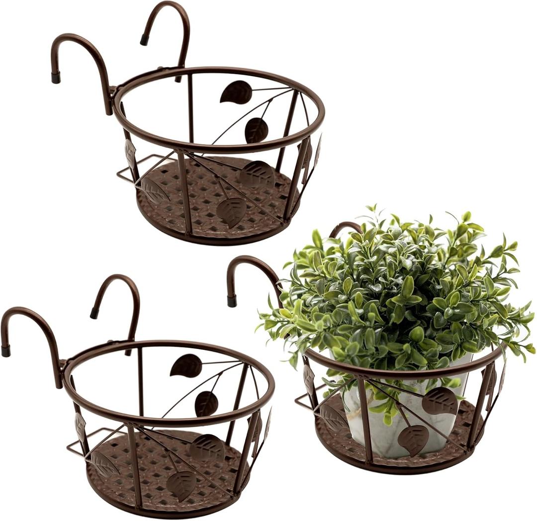 Hanging Flower Pots for Home Kitchens are Commonly Used On Balconies with Iron Hollow Hanging Leaves to Decorate The Stable Garden Green Well Hanging Flower Baskets (Champagne), 18 Cm X 22 Cm X 12 Cm, 5 Gallons