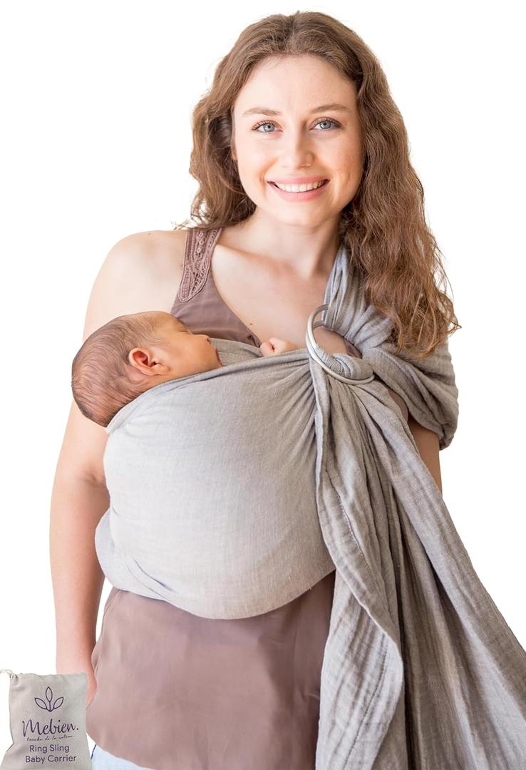 Ring Sling Baby Carrier – Breathable 100% Cotton Wrap for Infant Support, Baby Ring Sling – Grey Adjustable Muslin Fabric – Soft Chest Hold for Travel