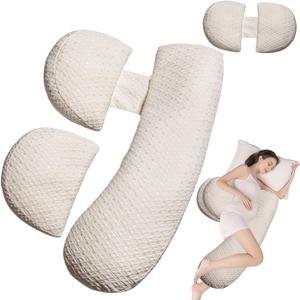 Pregnancy Pillow - Full Body Maternity Support for Back & HIPS, Soft Sleeping Pillow with Removable Cover, Comfort for Side Sleepers and Pregnancy (Khaki)