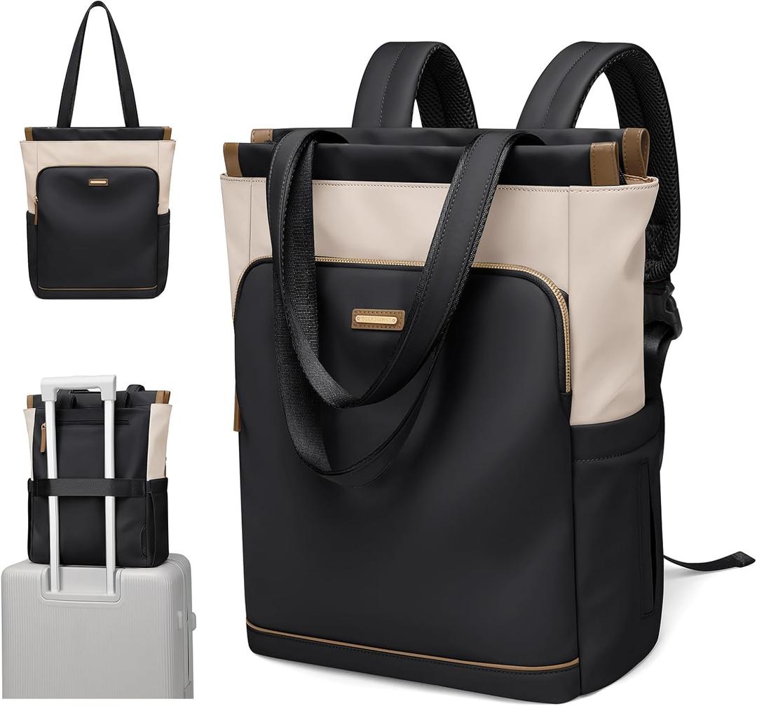 GOLF SUPAGS Convertible Laptop Backpack for Women Casual Daypack Notebook Tote Bag for Work College Travel Leisure (Black & White)