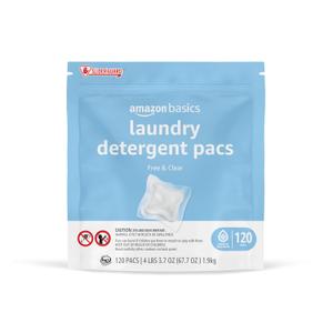 Amazon Basics Laundry Detergent Pacs, Free & Clear, Hypoallergenic, Fragrance Free, HE Compatible, Easy to Use, 120 Count (New Packaging)
