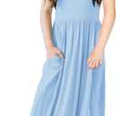 Deerose Girls Maxi Dresses Holiday Long Dress Short Sleeve with Pockets (11-12 Years, Sh | Light Blue)