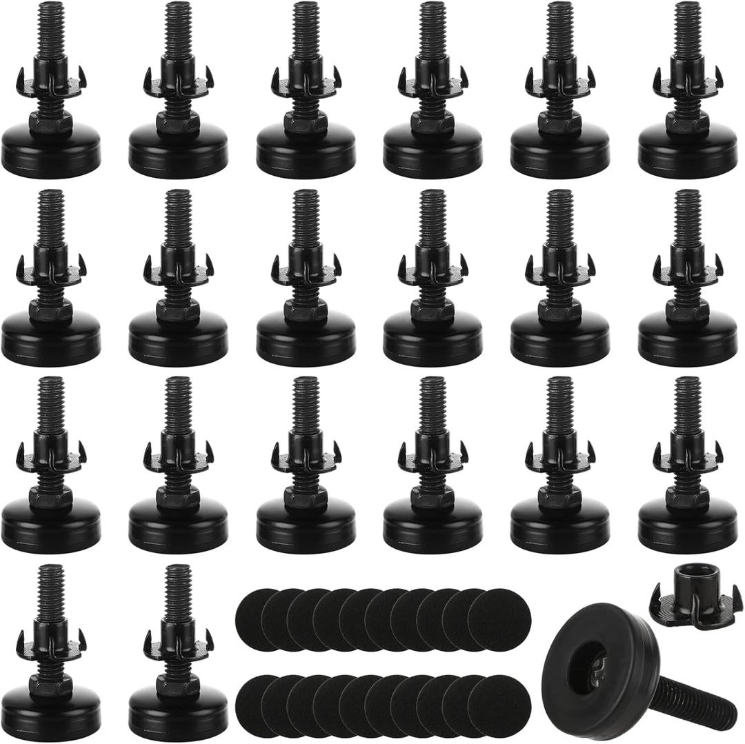 20Pack Adjustable Leveling Feet, 3/8-16 Thread Heavy Duty Furniture Levelers, Adjustable Table Feet with T Nut Bolt for Chairs Cabinets Sofa Workbenches and Furniture Legs