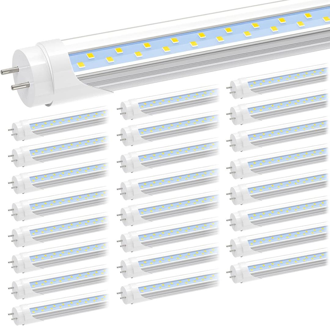JESLED T8 4FT LED Type A+B Light Bulbs, 24W 6000K, 3200LM, Plug and Play or Ballast Bypass, T12 4 Foot LED Tubes Lights Replacement for Fluorescent Fixtures, Clear, Dual Ended Power(25-Pack)