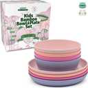 Grow Forward Bamboo Kids Plates and Bowls Sets - 8-Piece Dishwasher Safe Non Toxic Plates for Kids - Reusable Eco Friendly BPA Free Dishes Dinnerware Sets for Children - Floral