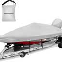 Boat Cover 17-19ft, Bass Tracker Boat Cover with Sand Bag Mooring Kit, 1200D Marine Canvas Waterproof Heavy Duty Boat Covers for 17 feet 18ft 19' Foot V Hull Bass & Runabout Boat,Gray