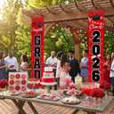 Graduation Decorations Class of 2026 Red - Porch Banner Door Sign for Front Door Outdoor Yard, Weather-Resistant Welcome Congrats Grad Hanging Flag, High School College Party Supplies