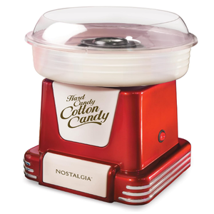 Nostalgia Cotton Candy Machine - Retro Cotton Candy Machine for Kids with 2 Reusable Cones, 1 Sugar Scoop, and 1 Extractor Head – Red