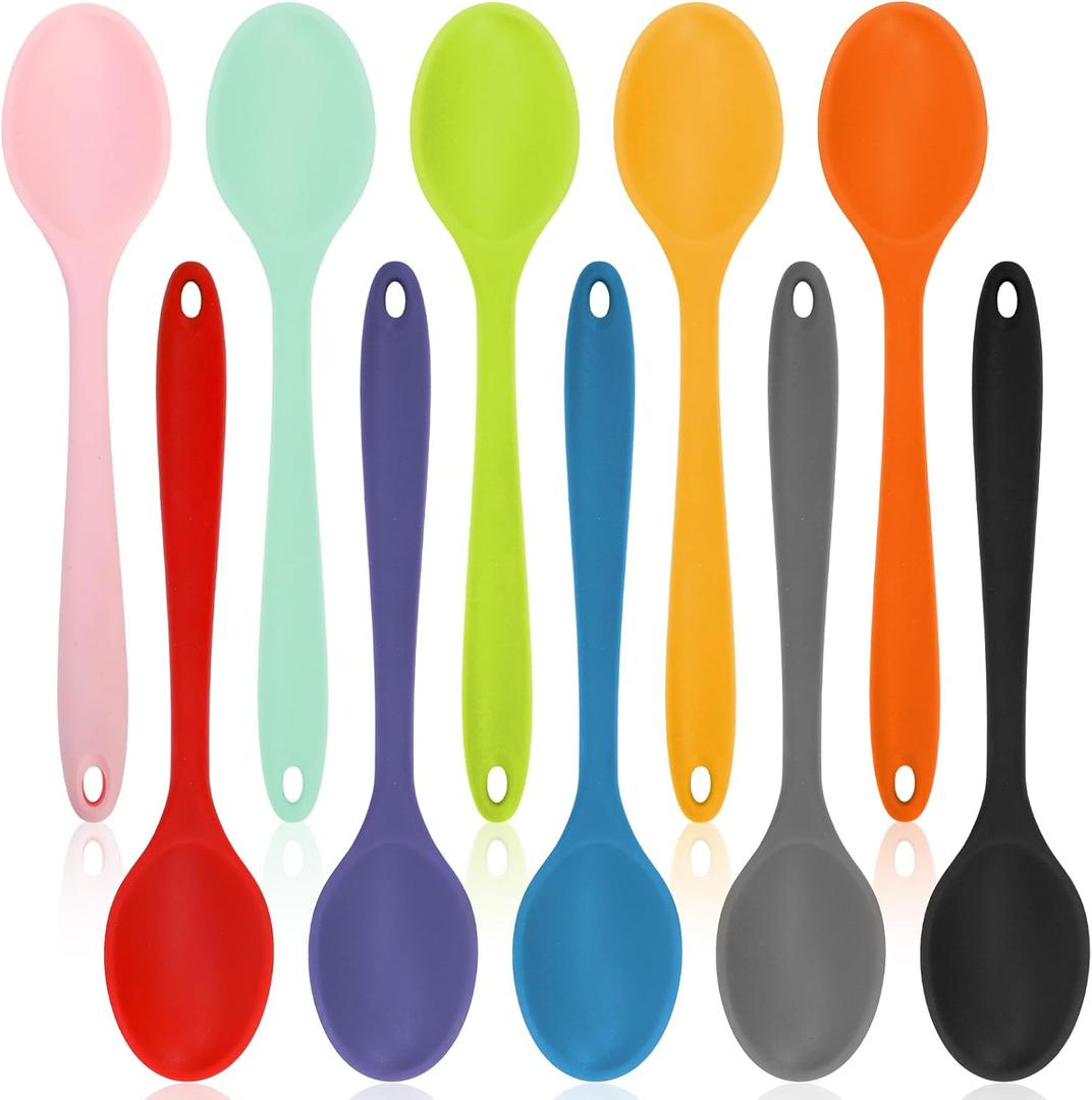 10 Pack Silicone Mixing Spoon, 10.8 Inch Heat Resistant Kitchen Spoons for Cooking, Large Non-Stick Basting Serving Stirring Mixing Spoon for Baking, Serving Scraping