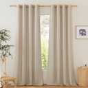 NICETOWN Linen Flax Semi Sheer Curtains 94" Length, Grommet Window Treatments Privacy Added with Light Penetration Vertical Drapes for Loft/Home Office, Angora, W55 x L94, 2 Panels