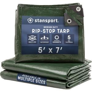 Stansport Medium-Duty Rip-Stop Tarp 5' x 7' - Dark Green (T-57) - Medium Duty Waterproof for Outdoor Camping - 5 Mil Thick, Durable and Reliable Cover for All Your Camping Needs