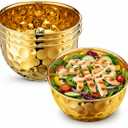 Acellegic 3 Pack Gold Metal Salad Bowls 6.8 Inch Stainless Steel Hammered Salad Mixing Bowls for Kitchen Cooking Fruit Soup Snacks Cereal Dessert Party Decorative