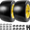 11x6.00-5 Flat Free Tire and Wheel- 11x6-5 Solid Rubber Tire for Zero-Turn Mowers, With 3/4 & 5/8" & 1/2" Bearing and 5.9"-8.1" Centered Hub and 3/4" Bushings (2-Pack), 2PCS