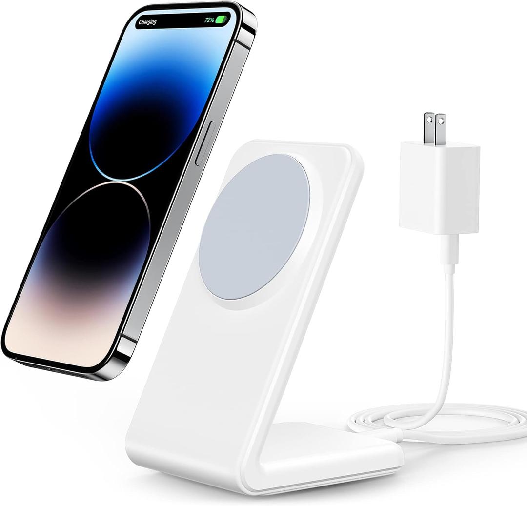 Meifigno Magnetic Wireless Charger Designed for iPhone 16 Pro Max/15/14/13/12 Series, Fast Charging with PD 20W USB-C Adapter & Cable, Compatible with MagSafe Charger Stand, White
