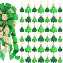 55 Pieces St. Patrick's Day Shamrock Ornaments Saint Patty's Day Lucky Green Hanging Bauble Door Ornaments Mini Shamrock Bow for Tree Topper for Home DIY Crafts Irish Holiday Party Decor