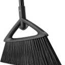 Eyliden Broom, Angle Broom with 57" Long Handle, PET Bristles - Fit Heavy-Duty Cleaning, Also Works Well Fine Dust - Commercial Outdoor Indoor Sweeper for Courtyard Sidewalk Deck Kitchen Lobby, Black