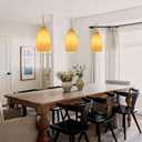 Viinew Mini Glass Pendant Light 4.72" Walnut Wood Grain Pendant Lights 1-Pack Handblown Art Oval Glass Hanging Pendant Light for Kitchen Island Dining Room Living Foyer Hallway Entry Brushed Gold