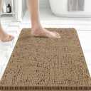 Bcoimo 24x17 Chenille Bath Mat  Non-Slip with Backing Bath Rug Ultra-Absorbent and Machine Washable Bathroom Mat Quick-Dry Design. Ideal for Bathroom Shower and Tub Areas (Khaki)