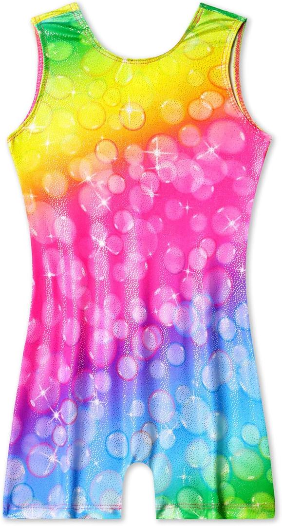 Nymphperi Girls Gymnastics Leotards Toddler Sleeveless Tank Biketards Tumbling Dance Unitards for Kids Class Training (8-9 Years, Green Blue Purple)