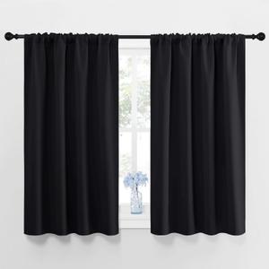 NICETOWN Black Out Short Curtain Panels for Kitchen Energy Smart Decoration Thermal Insulating Blackout Drapes/Draperies for Bathroom Small Window, 2 Panels, 42 in x 45 in (W x L)