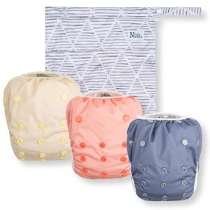 Nora's Nursery Reusable Swim Diapers and Wet Bag  One Size Fully Adjustable  Laguna Unisex 3 Pack with Wet Bag