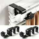 Over Blinds Curtain Rod Brackets for Outside Mounted, No-Drill Blinds Curtain Rod Holders for 1.3-2" Rectangular Headrails, Tool-Free & No Wall Damage, Apartment & Renter Friendly (Set of 2, Black)