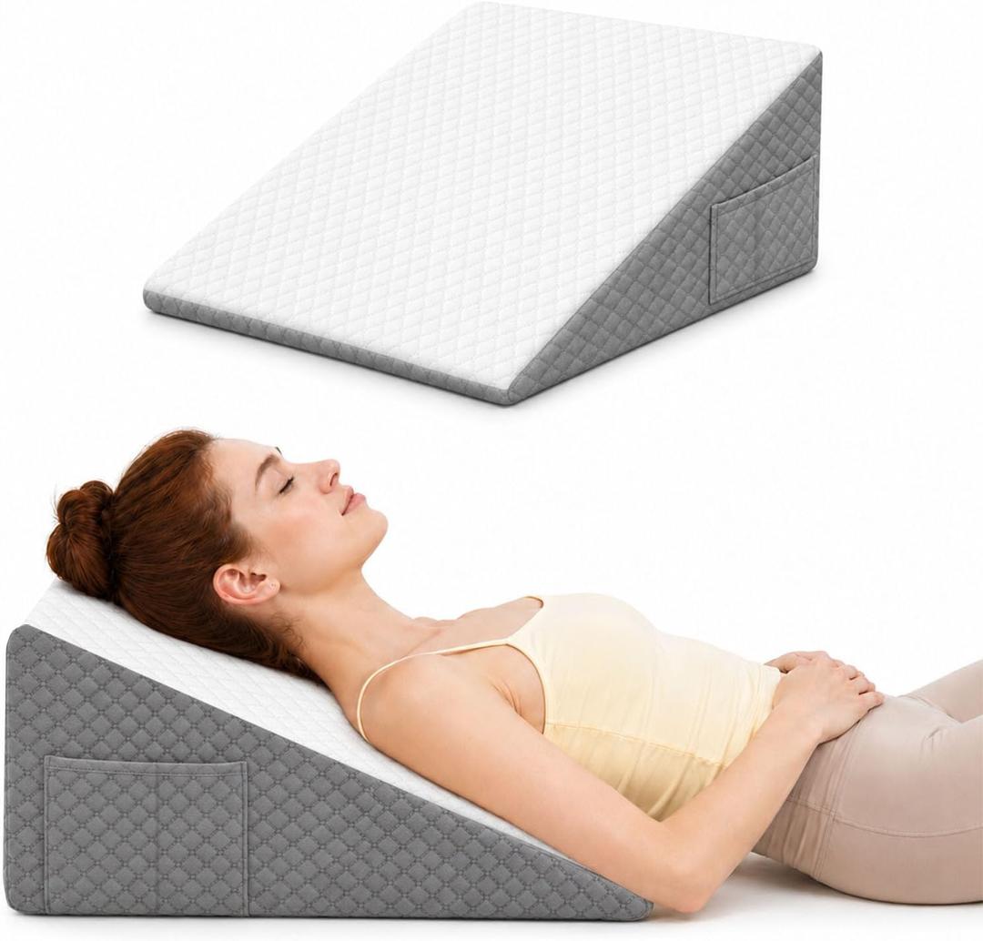 OAISZ Wedge Pillow, 12 Inch Bed Wedge Pillow for Headboard, Pillow Wedge for Acid Reflux Relief, After Surgery, Sleeping, Back Pain Relief, Memory Foam Top, LightGrey